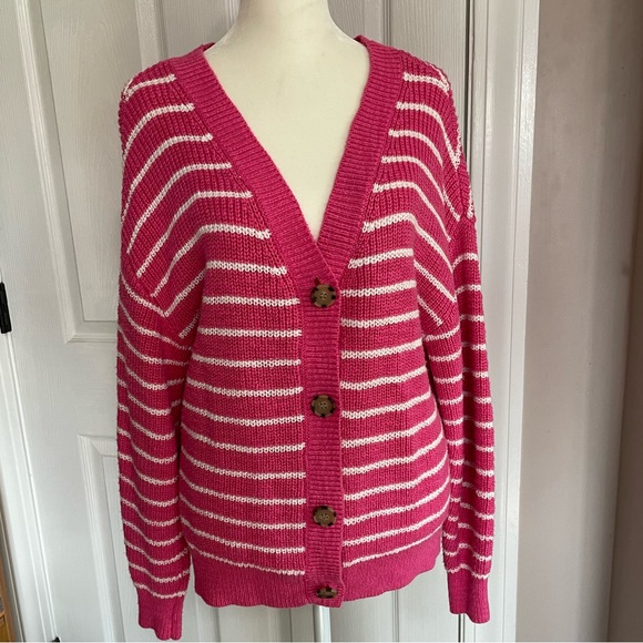 Loft Fuchsia Cotton Cardigan Size Medium - Picture 5 of 7